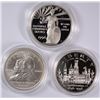 Image 1 : 1996 SMITHSONIAN, 96 COMMUNITY SERVICE PF  & 03 FIRST FLIGHT UNC. SILVER DOLLARS