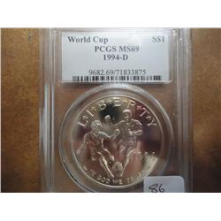 1994-D WORLD CUP SILVER DOLLAR PCGS MS69