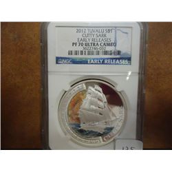 2012 TUVALU SILVER DOLLAR NGC PF70 ULTRA CAMEO "CUTTY SARK"