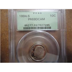 1994-S ROOSEVELT DIME PCGS PR69 DCAM