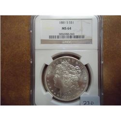 1881-S MORGAN SILVER DOLLAR NGC MS64