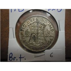 1943 GREAT BRITAIN SILVER HALF CROWN .2273 OZ. ASW