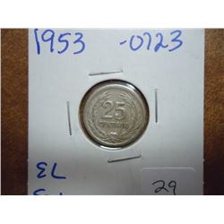 1953 EL SALVADOR SILVER 25 CENTAVOS .0723 OZ. ASW