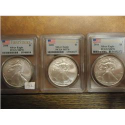 2008,08 & 2010 AMERICAN SILVER EAGLES PCGS MS70'S