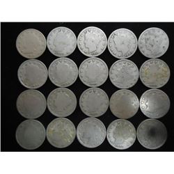 20 ASSORTED LIBERTY "V" NICKELS