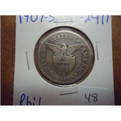 1907-S US/PHILIPPINES SILVER 50 CENTAVOS .2411 ASW