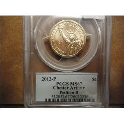 2012-P ARTHUR DOLLAR PCGS MS67 POS. B