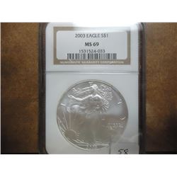 2003 AMERICAN SILVER EAGLE NGC MS69