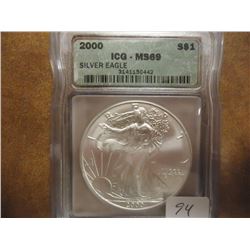 2000 AMERICAN SILVER EAGLE ICG MS69