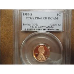 1989-S LINCOLN CENT PCGS PR69RD DCAM