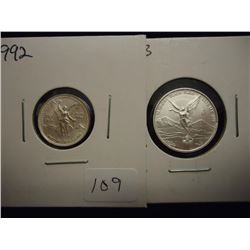 MEXICO SILVER LIBERTADS 2013 1/10 OZ. & 1992 1/20