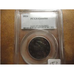 1826 LARGE CENT PCGS GENUINE