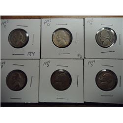 1943 P/D/S & 1944 P/D/S 35% SILVER JEFFERSON WAR