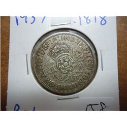 1937 GREAT BRITAIN SILVER 2 SHILLINGS .1818 OZ.ASW