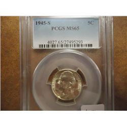 1945-S 35% SILVER JEFFERSON WAR NICKEL PCGS MS65