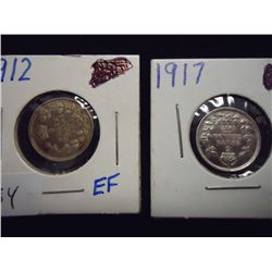 1912 & 1917 CANADA SILVER 5 CENTS XF'S