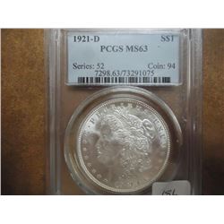 1921-D MORGAN SILVER DOLLAR PCGS MS63