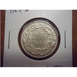 1964-B SWISS SILVER 2 FRANCS