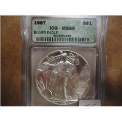 1987 AMERICAN SILVER EAGLE ICG MS69