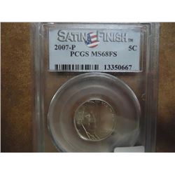 2007-P JEFFERSON NICKEL PCGS MS68FS SATIN FINISH