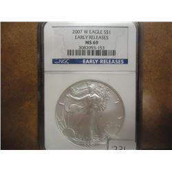 2007-W AMERICAN SILVER EAGLE NGC MS69