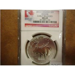 2012 CANADA SILVER $5 NGC MS69 MOOSE