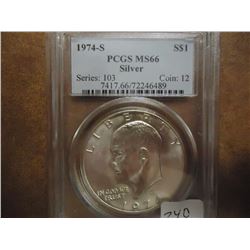 1974-S IKE SILVER DOLLAR PCGS MS66