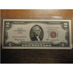 1963 US RED SEAL $2 NOTE CRISP UNC