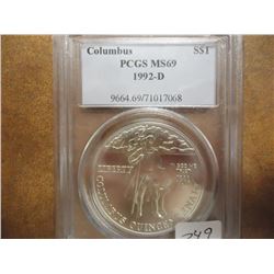 1992-D COLUMBUS SILVER DOLLAR PCGS MS69