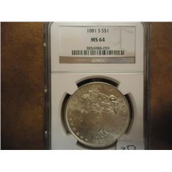 1881-S MORGAN SILVER DOLLAR NGC MS64