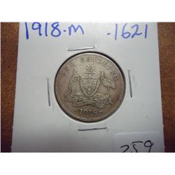 1918-M AUSTRALIA SILVER SHILLING .1621 OZ. ASW