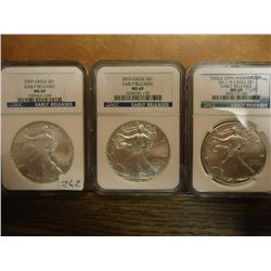 2007,10 & 2011-W AMERICAN SILVER EAGLES NGC MS69'S