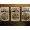 Image 1 : 2007,10 & 2011-W AMERICAN SILVER EAGLES NGC MS69'S