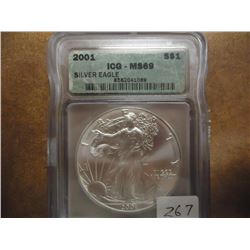 2001 AMERICAN SILVER EAGLE ICG MS69