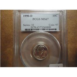 1990-D ROOSEVELT DIME PCGS MS67