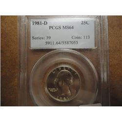 1981-D WASHINGTON QUARTER PCGS MS64