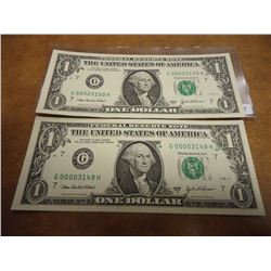 2-2003-A $1 FRN'S LOW CONSECUTIVE SERIAL 'S UNC