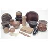 Image 1 : A collection of treen snuff and trinket boxes, 19th century including a chip carved circular box...