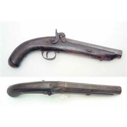 A steel percussion pistol, the octagonal barrel inlaid in gold with the inscription 'En Eibar. Po...