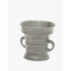 A Dutch bronze mortar, 1629, the top rim cast with the inscription  EHRT-GODT-BOVEN-AL-ANNO-1629 ...
