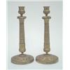 Image 1 : A pair of 19th century gilt brass candlesticks of Empire design, cast with bands of guilloche on...