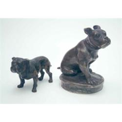 A bronze bulldog by Joseph Descomps, early 20th century, seated on his haunches, signed and with...