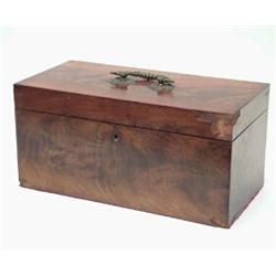 A mid 19th century mahogany tea caddy, of large proportions, (damages to reverse and lacking mixi...