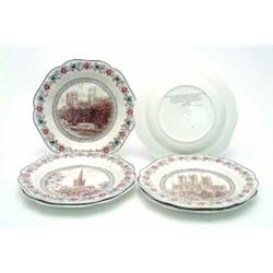 A set of six Wedgwood Cathedral Series dessert plates, each centrally decorated with an English c...