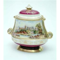 An Aynsley china ovoid baluster vase and cover, printed and painted with a view of Windsor Castle...