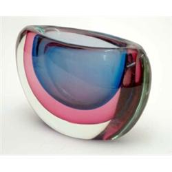 An art glass vase, of ovoid form, with 3-colourway decoration, possibly Swedish, 6ins...