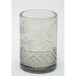 An early 19th century Masonic glass vase, of cylindrical form with wheel engraved armorial and cu...