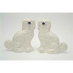 A pair of Staffordshire flatback spaniels, of large proportions, with gilt decoration, 12ins...