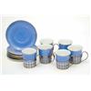 Image 1 : A set of 6 Shelley blue ground coffee cans and saucers, each with silver can holders with pierced...