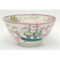 A mid 19th century Sunderland lustre bowl the outer and inner sections printed and painted with t...